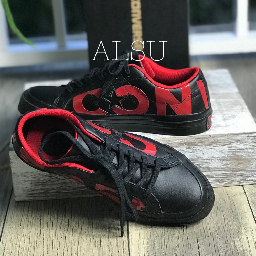 Converse One Star⭐️OX  Black Red Leather W AUTHENT - Picture 3 of 8